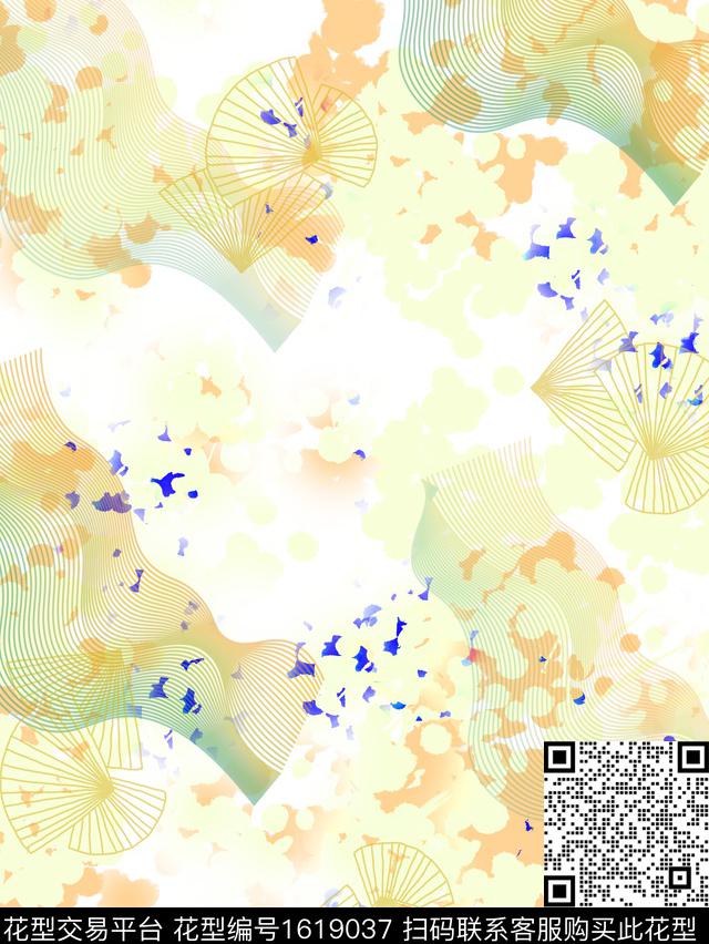 小清新晕染肌理线条画数码印花华亿平台下载（图片编号: 1619037） - 瓦栏（Walan）