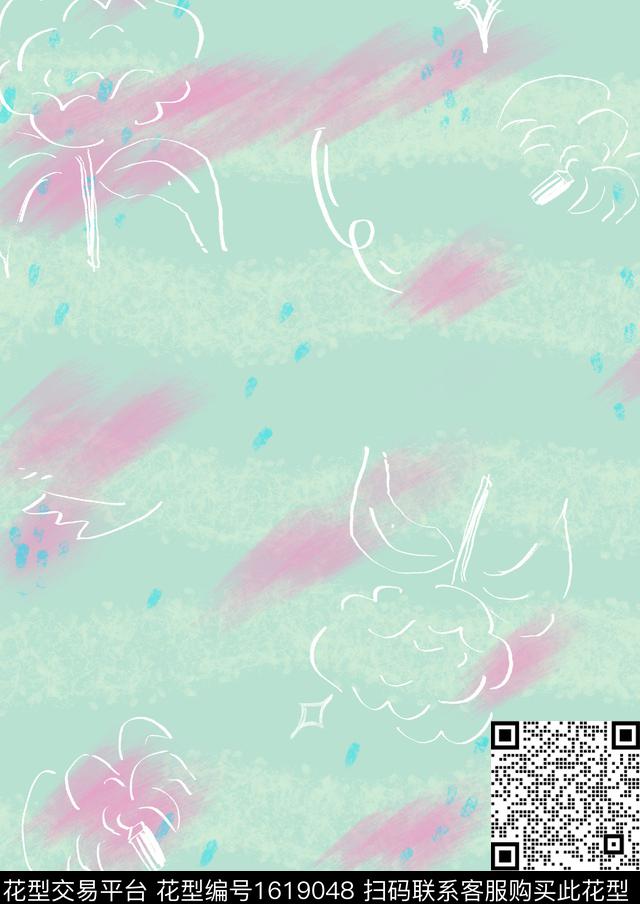 笔触线条花卉数码印花华亿平台下载（图片编号: 1619048） - 瓦栏（Walan）