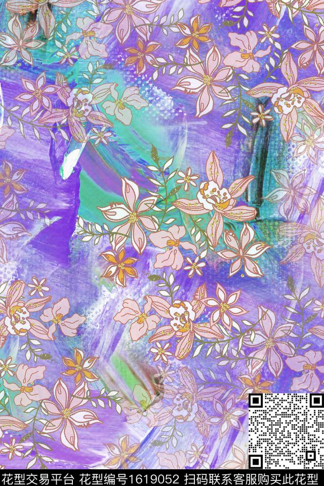 晕染肌理小碎花抽象数码印花华亿平台下载（图片编号: 1619052） - 瓦栏（Walan）