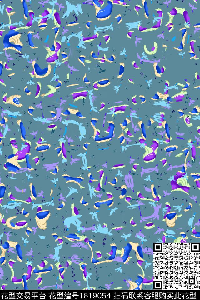 鸟爱心抽象数码印花华亿平台下载（图片编号: 1619054） - 瓦栏（Walan）