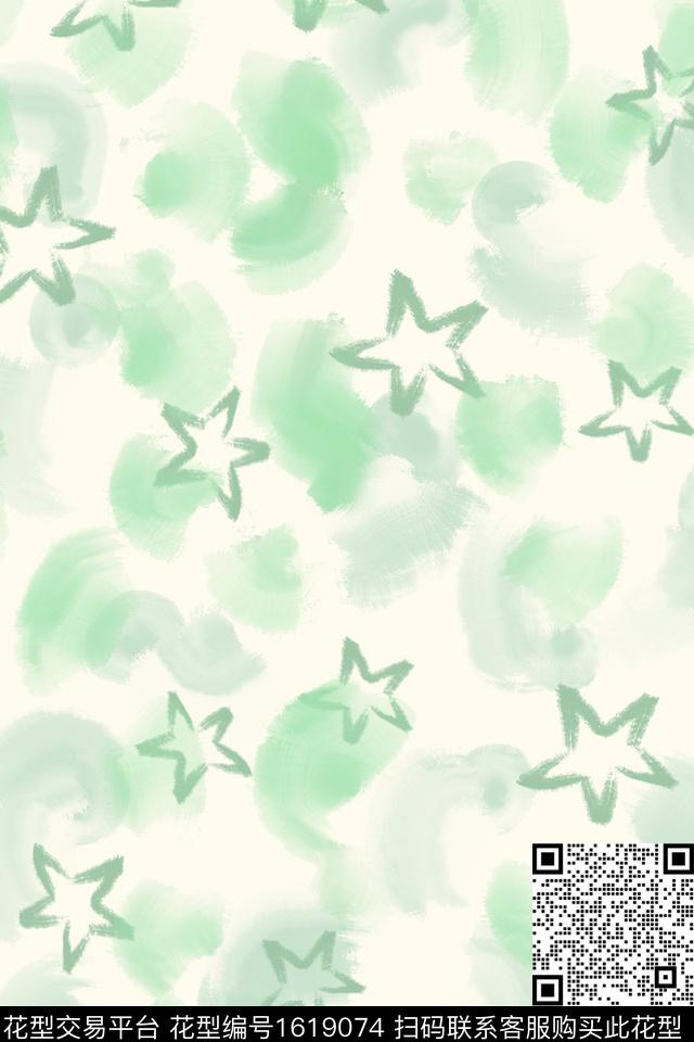 小清新星星笔触数码印花华亿平台下载（图片编号: 1619074） - 瓦栏（Walan）