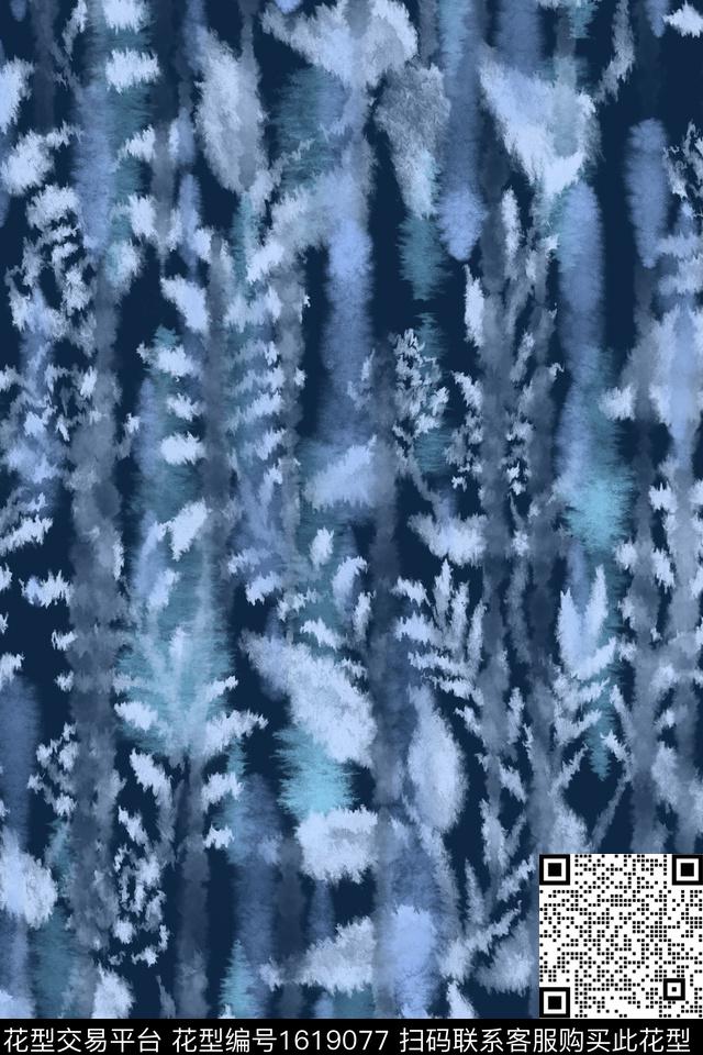花卉水彩绿植树叶数码印花华亿平台下载（图片编号: 1619077） - 瓦栏（Walan）
