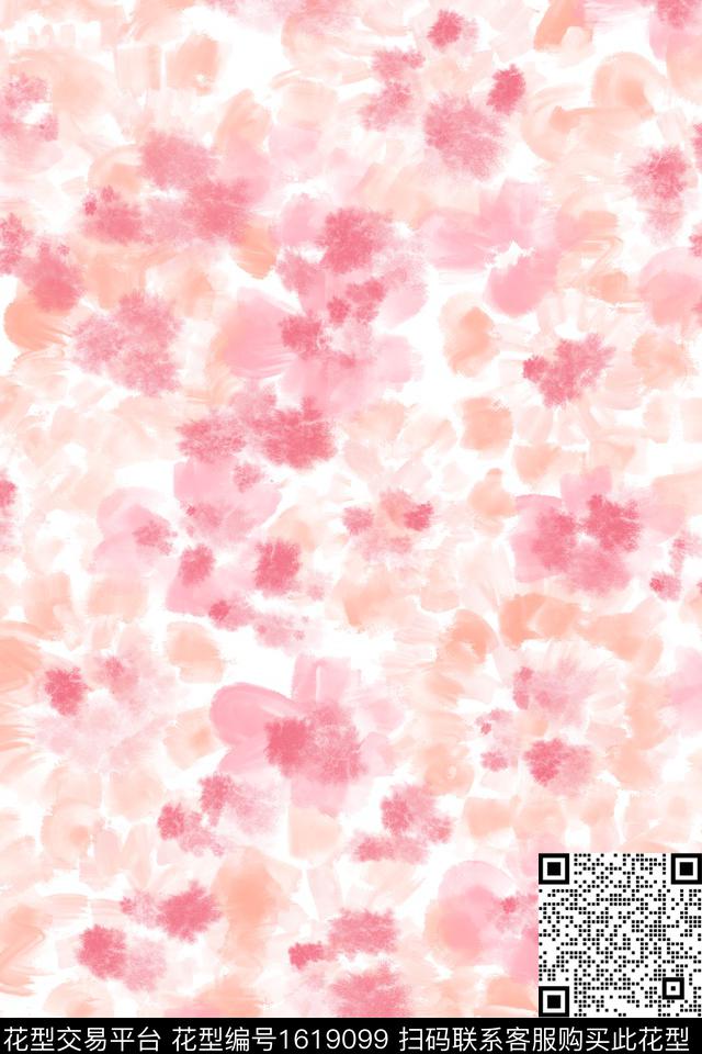 小清新笔触模糊花卉数码印花华亿平台下载（图片编号: 1619099） - 瓦栏（Walan）