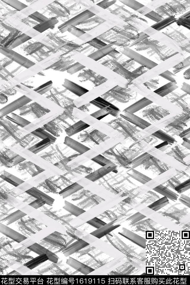 简约格子黑白条纹数码印花华亿平台下载（图片编号: 1619115） - 瓦栏（Walan）
