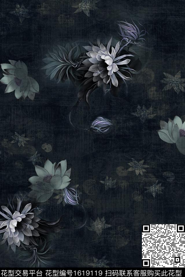 中国风花卉香云纱数码印花华亿平台下载（图片编号: 1619119） - 瓦栏（Walan）