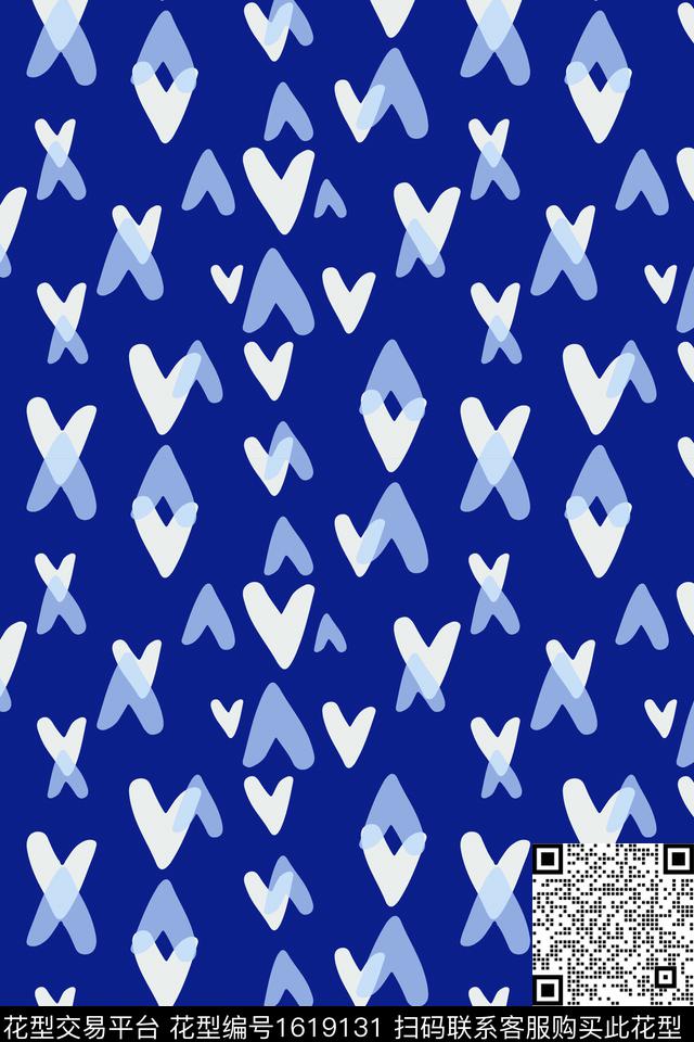 趣味爱心蓝色传统印花华亿平台下载（图片编号: 1619131） - 瓦栏（Walan）