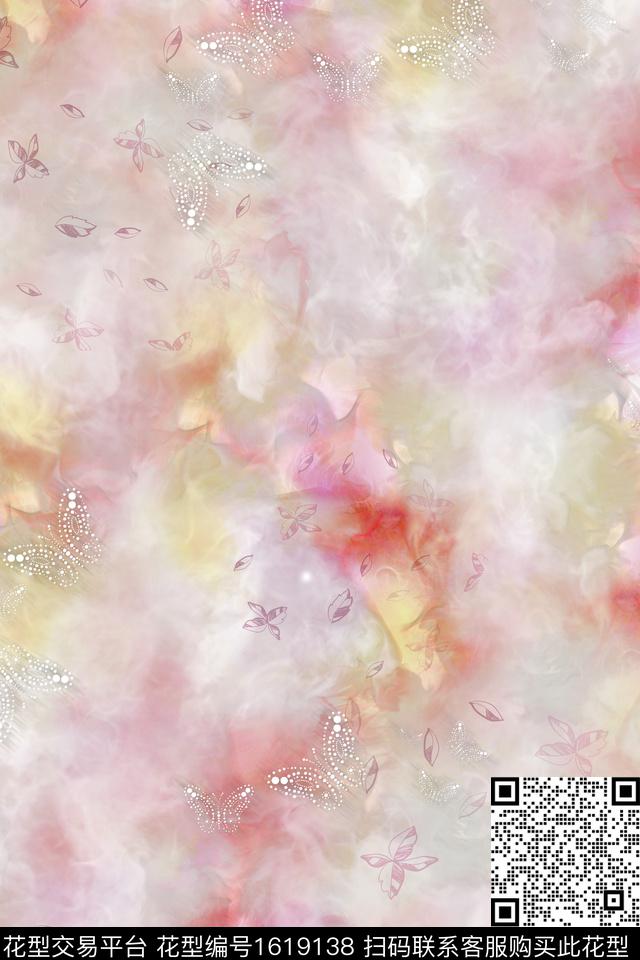 蝴蝶叶子渐变数码印花华亿平台下载（图片编号: 1619138） - 瓦栏（Walan）