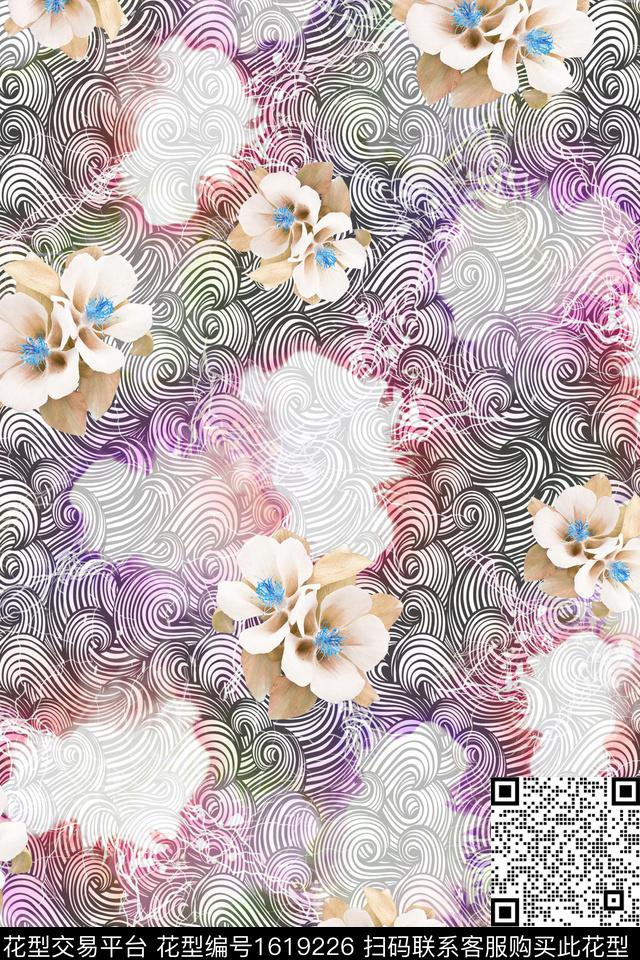 花卉发光底纹数码印花华亿平台下载（图片编号: 1619226） - 瓦栏（Walan）