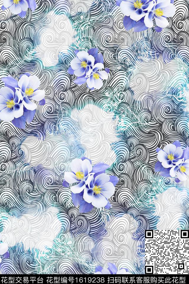 晕染肌理小碎花玉兰花数码印花华亿平台下载（图片编号: 1619238） - 瓦栏（Walan）