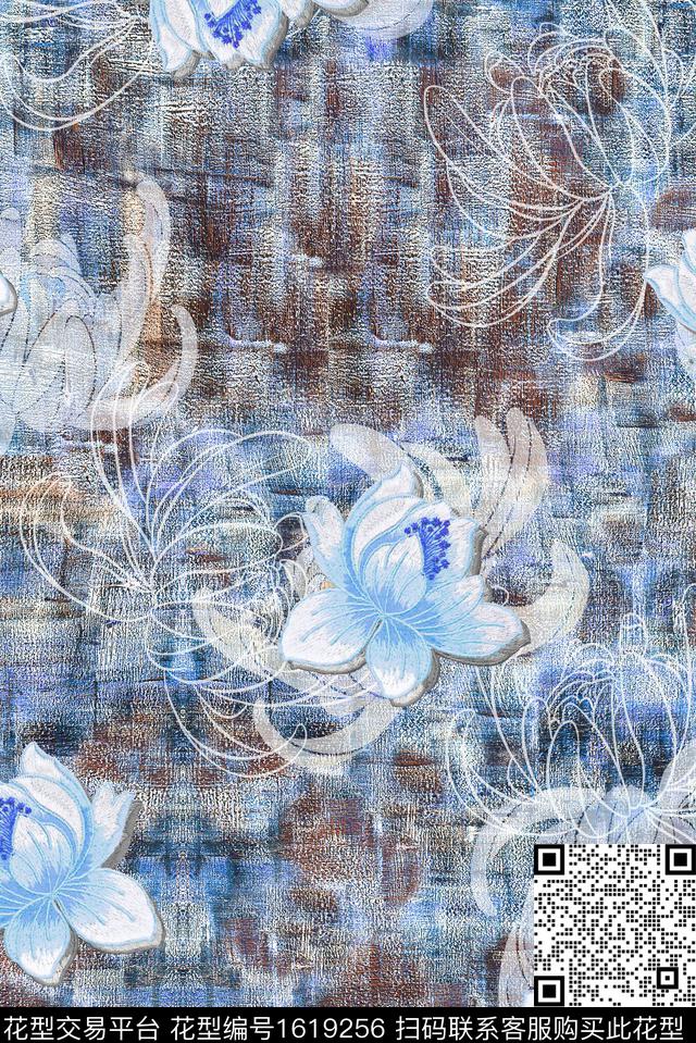 绣花华亿平台晕染肌理花卉数码印花华亿平台下载（图片编号: 1619256） - 瓦栏（Walan）