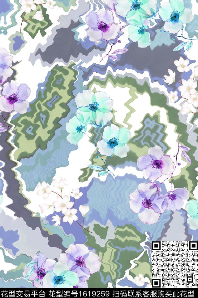 花卉小碎花波浪纹数码印花华亿平台下载（图片编号: 1619259） - 瓦栏（Walan）
