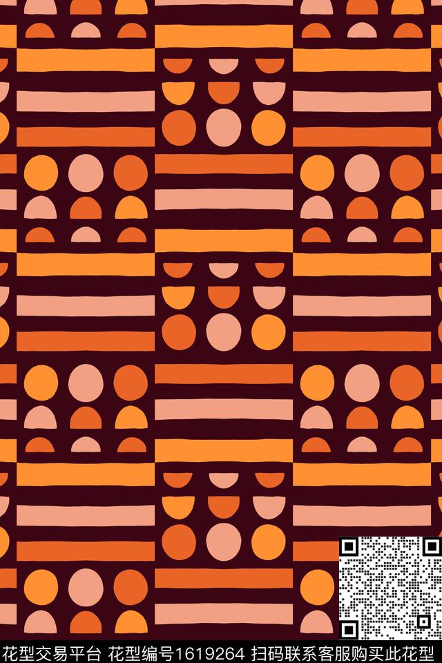 橙色几何条纹传统印花华亿平台下载（图片编号: 1619264） - 瓦栏（Walan）
