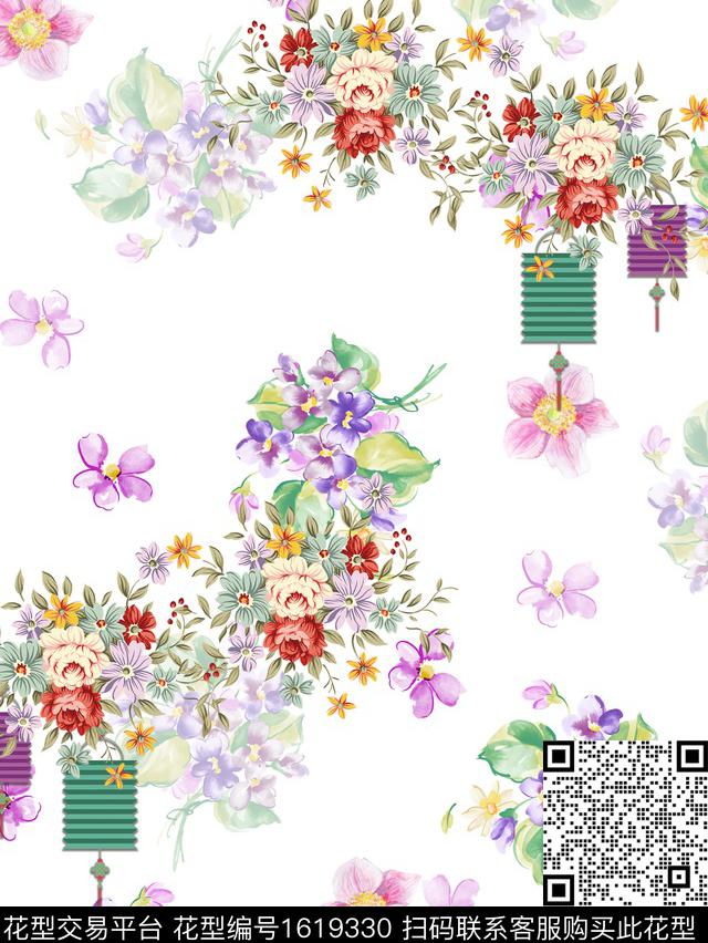 花卉影花水彩花卉数码印花华亿平台下载（图片编号: 1619330） - 瓦栏（Walan）