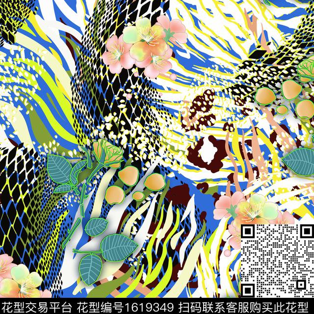 动物纹花卉彩色几何数码印花华亿平台下载（图片编号: 1619349） - 瓦栏（Walan）
