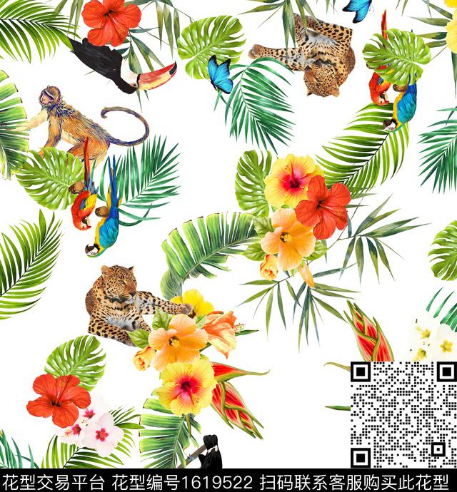 热带华亿平台蝴蝶猴子数码印花华亿平台下载（图片编号: 1619522） - 瓦栏（Walan）