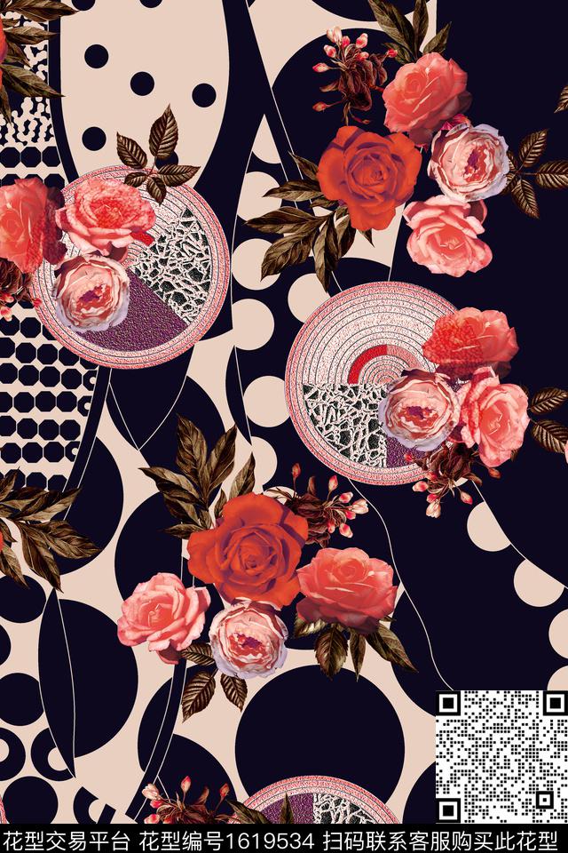 花卉波点中老年数码印花华亿平台下载（图片编号: 1619534） - 瓦栏（Walan）