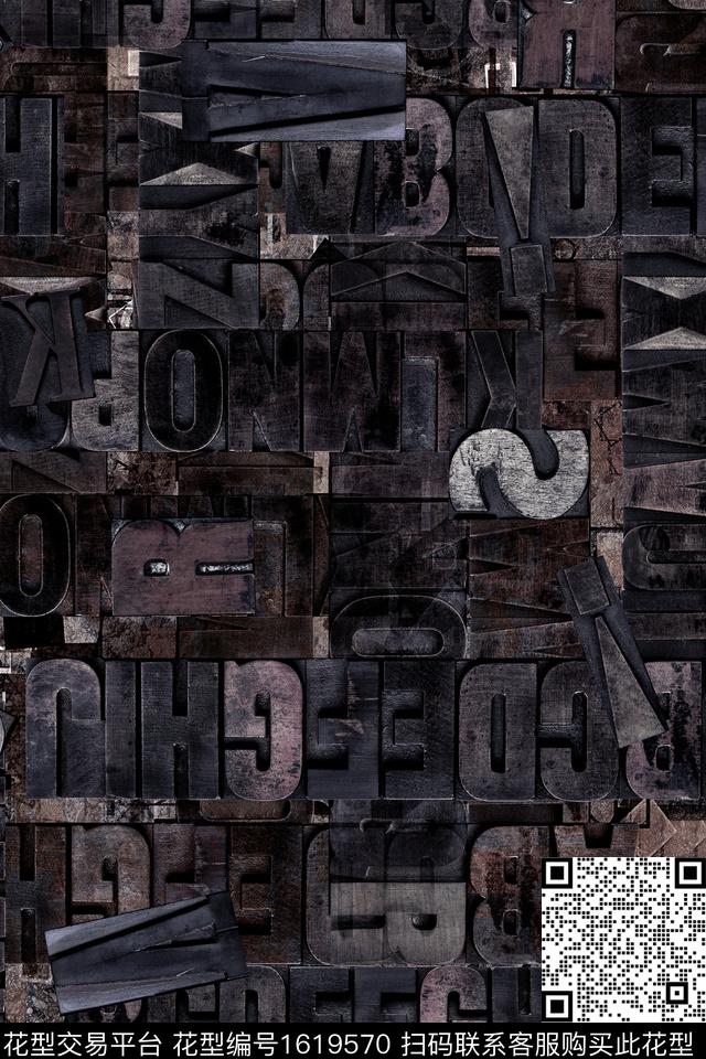 休闲字母版画数码印花华亿平台下载（图片编号: 1619570） - 瓦栏（Walan）