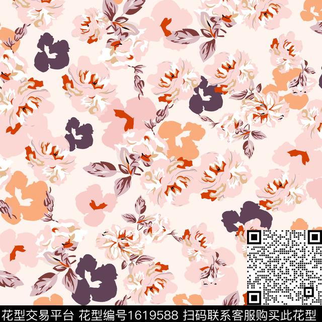 年轻女装剪影花卉数码印花华亿平台下载（图片编号: 1619588） - 瓦栏（Walan）