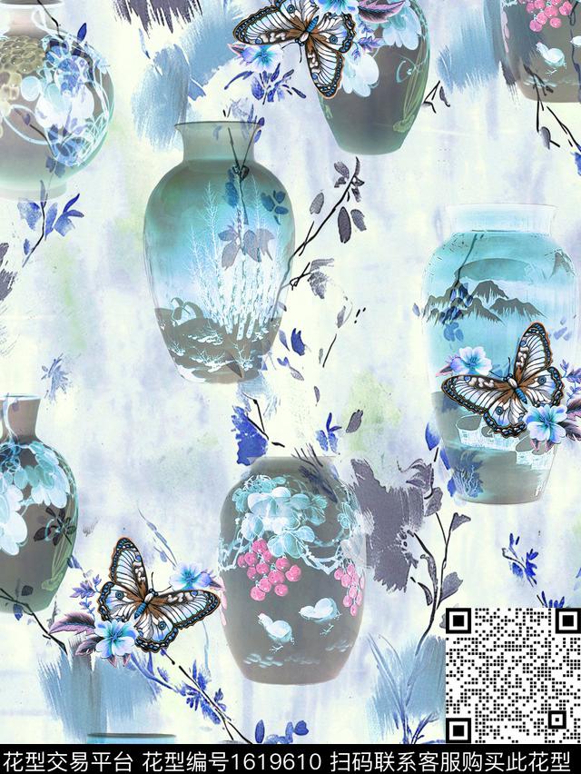 绣花华亿平台晕染肌理花卉数码印花华亿平台下载（图片编号: 1619610） - 瓦栏（Walan）