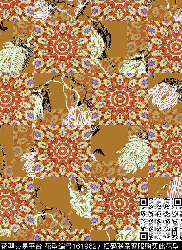 民族风花卉古典纹样数码印花华亿平台下载（图片编号: 1619627） - 瓦栏（Walan）