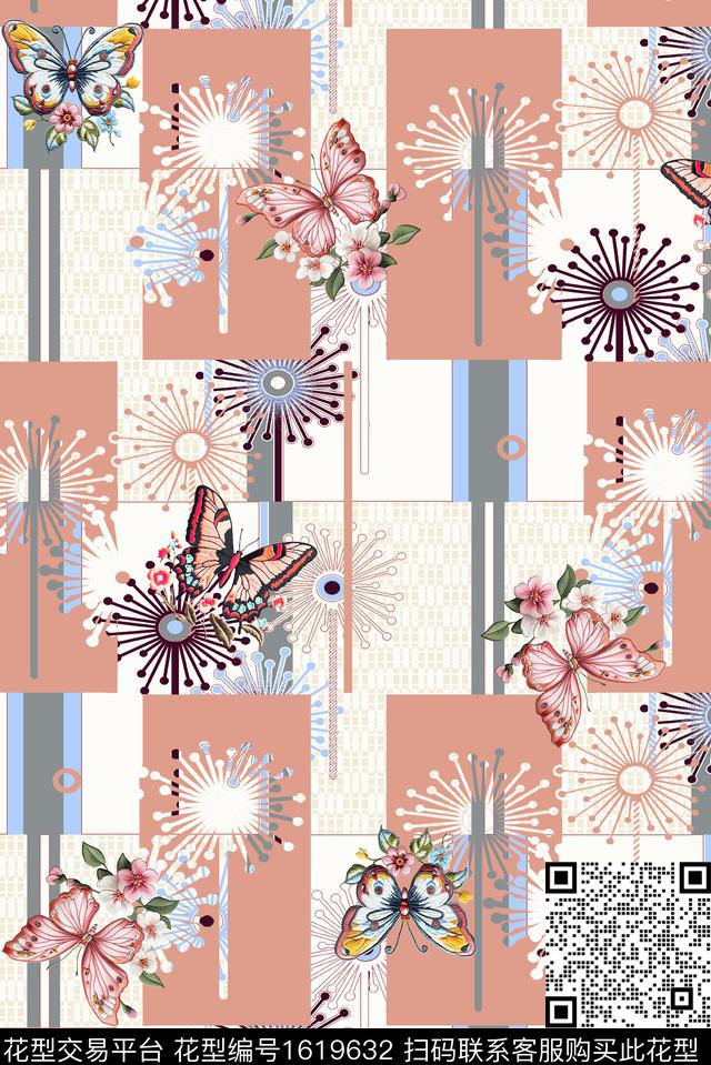 绣花华亿平台花卉蝴蝶几何花卉数码印花华亿平台下载（图片编号: 1619632） - 瓦栏（Walan）
