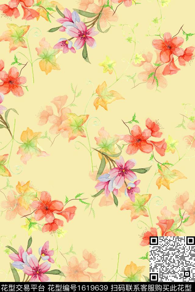 小清新小碎花水彩花卉数码印花华亿平台下载（图片编号: 1619639） - 瓦栏（Walan）