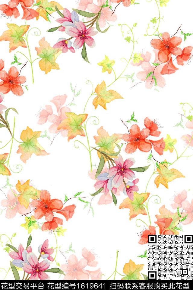 小清新花卉水彩花卉数码印花华亿平台下载（图片编号: 1619641） - 瓦栏（Walan）