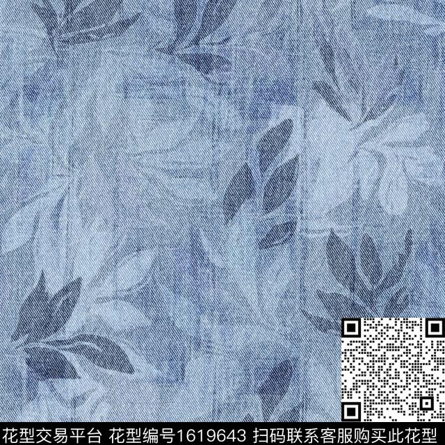 牛仔肌理绿植树叶数码印花华亿平台下载（图片编号: 1619643） - 瓦栏（Walan）