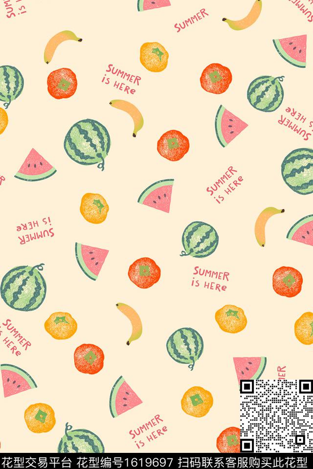 趣味香蕉西瓜数码印花华亿平台下载（图片编号: 1619697） - 瓦栏（Walan）