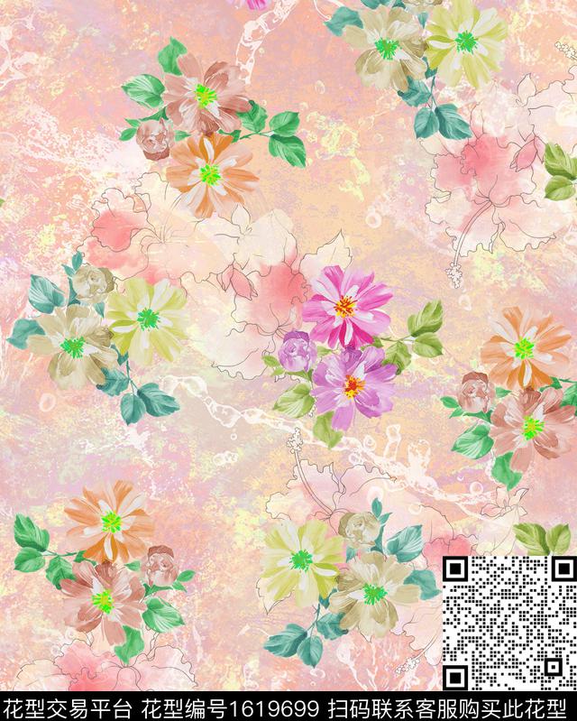 花卉水彩花卉影花数码印花华亿平台下载（图片编号: 1619699） - 瓦栏（Walan）