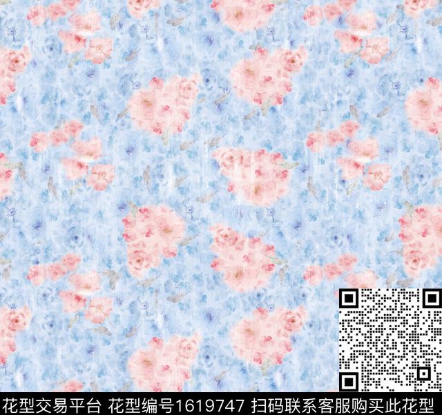 花卉模糊花卉数码印花华亿平台下载（图片编号: 1619747） - 瓦栏（Walan）