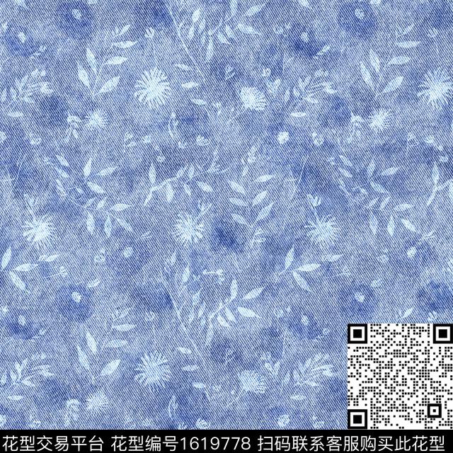 牛仔纹理肌理花卉数码印花华亿平台下载（图片编号: 1619778） - 瓦栏（Walan）