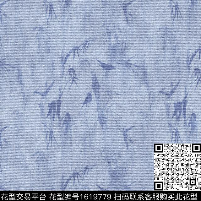 牛仔纹理肌理水墨风竹子数码印花华亿平台下载（图片编号: 1619779） - 瓦栏（Walan）