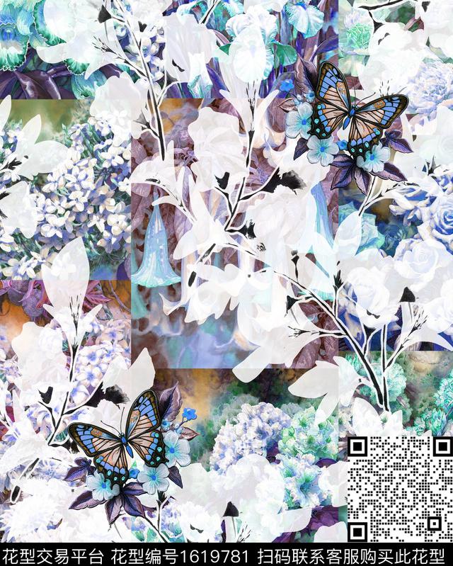照片花卉抽象花卉花卉蝴蝶数码印花华亿平台下载（图片编号: 1619781） - 瓦栏（Walan）