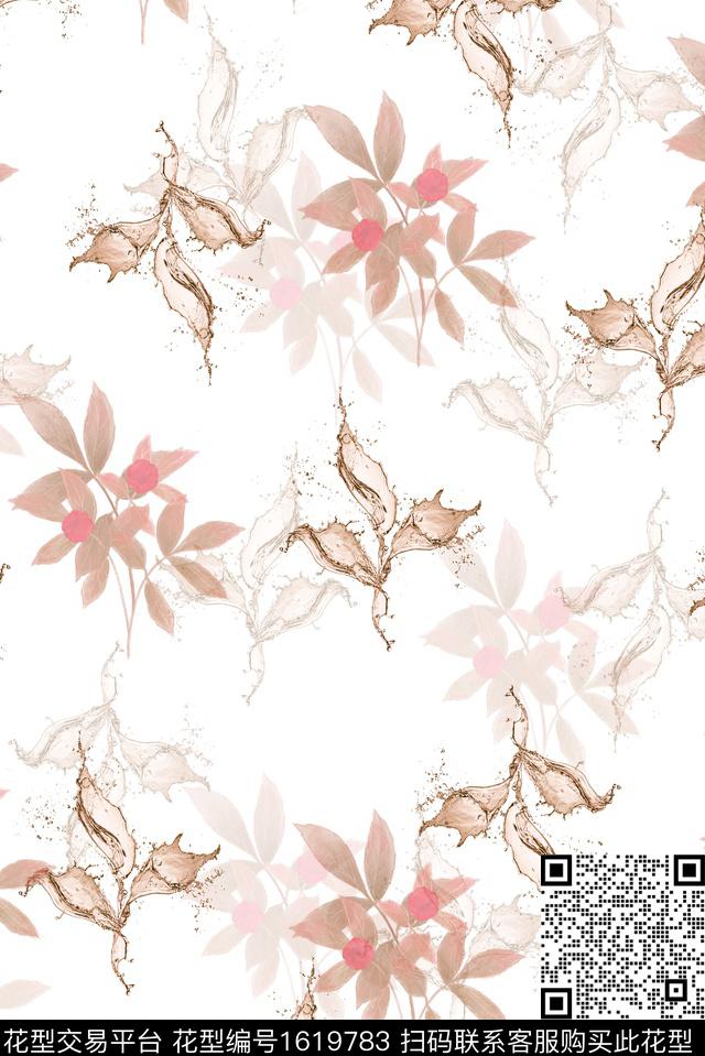 小清新抽象花卉水彩花卉数码印花华亿平台下载（图片编号: 1619783） - 瓦栏（Walan）