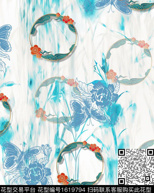 晕染肌理剪影花卉数码印花华亿平台下载（图片编号: 1619794） - 瓦栏（Walan）