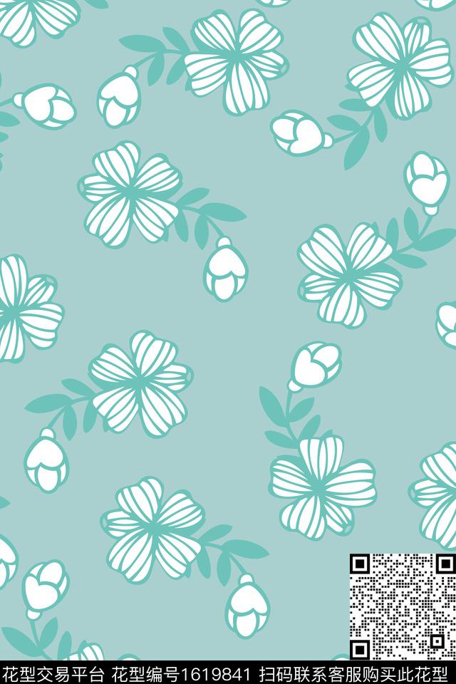 花卉平面花卉线条花卉数码印花华亿平台下载（图片编号: 1619841） - 瓦栏（Walan）