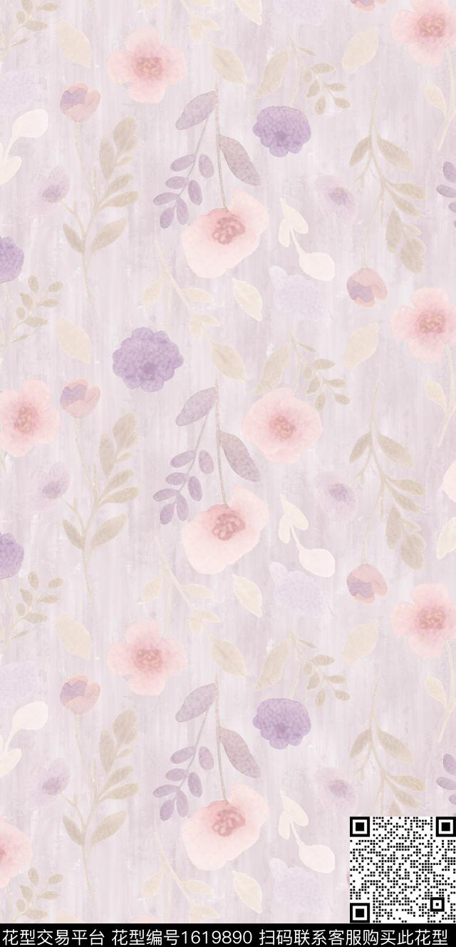 花卉朦胧花卉数码印花华亿平台下载（图片编号: 1619890） - 瓦栏（Walan）
