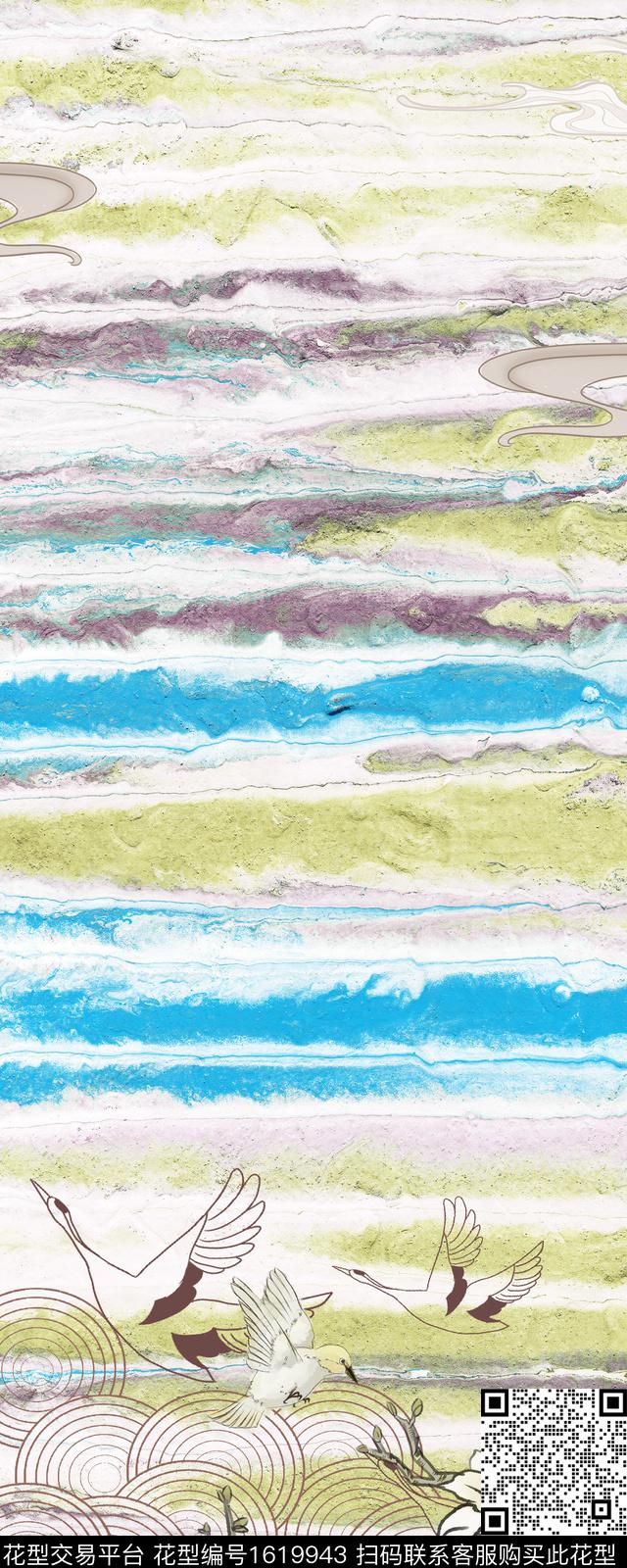 线条画定位玉兰花数码印花华亿平台下载（图片编号: 1619943） - 瓦栏（Walan）