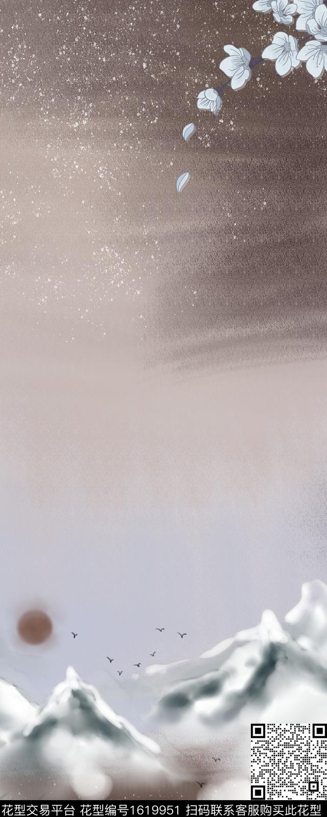 晕染肌理风景定位国画数码印花华亿平台下载（图片编号: 1619951） - 瓦栏（Walan）