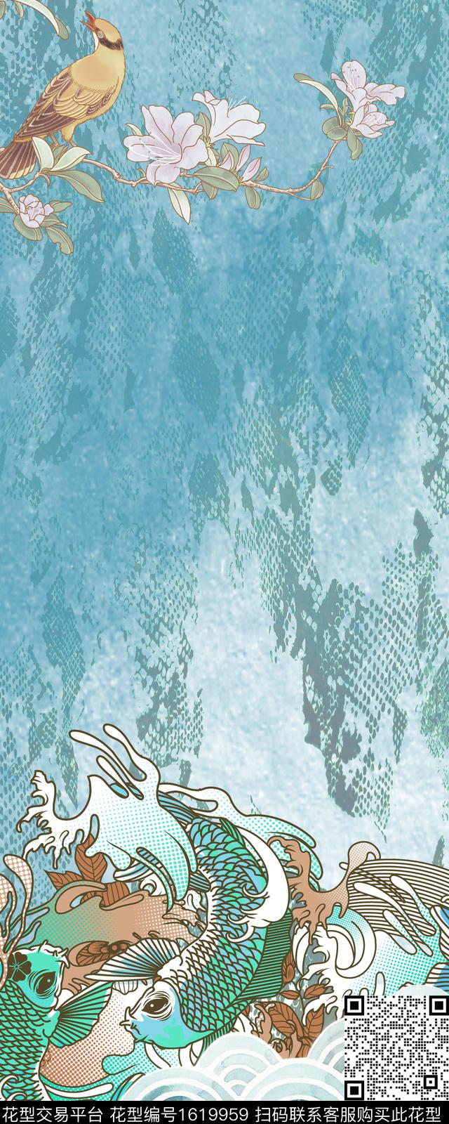 动物纹几何定位波浪纹数码印花华亿平台下载（图片编号: 1619959） - 瓦栏（Walan）