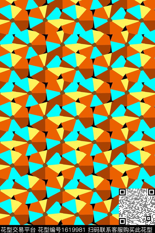 伞几何拼色传统印花华亿平台下载（图片编号: 1619981） - 瓦栏（Walan）