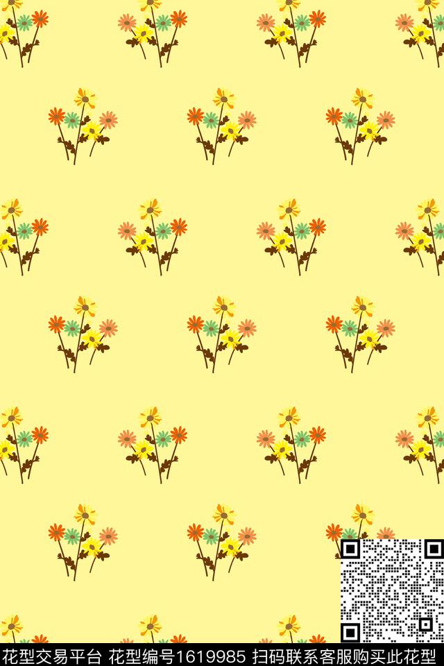 花卉小碎花清爽底花卉传统印花华亿平台下载（图片编号: 1619985） - 瓦栏（Walan）