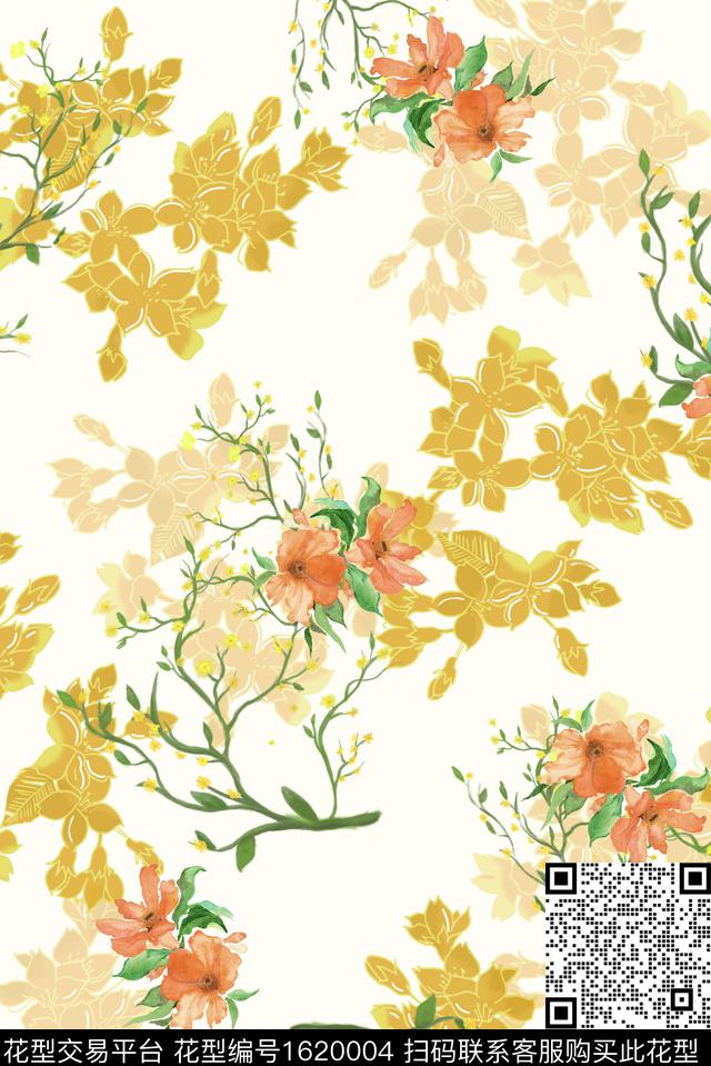 花卉水彩花卉影花数码印花华亿平台下载（图片编号: 1620004） - 瓦栏（Walan）