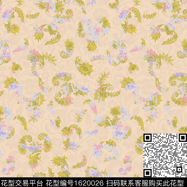 民族风佩斯利花卉数码印花华亿平台下载（图片编号: 1620026） - 瓦栏（Walan）