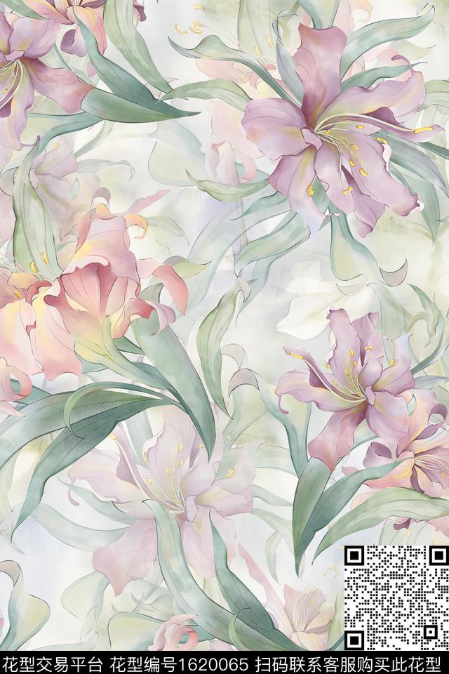 花卉水彩花卉影花数码印花华亿平台下载（图片编号: 1620065） - 瓦栏（Walan）