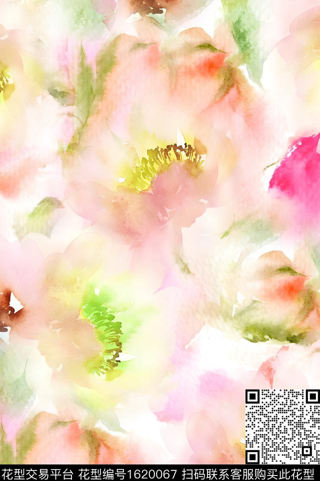 水彩花卉大花花卉数码印花华亿平台下载（图片编号: 1620067） - 瓦栏（Walan）