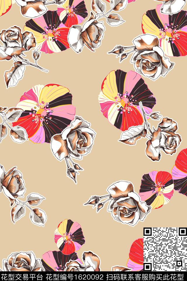 花卉春夏华亿平台清爽底花卉数码印花华亿平台下载（图片编号: 1620092） - 瓦栏（Walan）