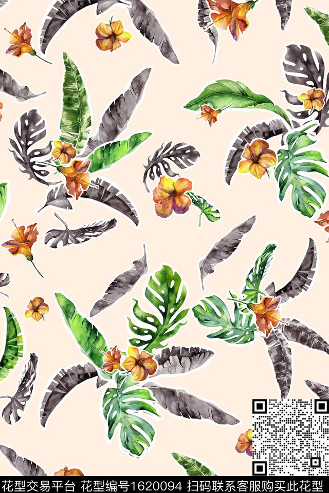 花卉热带华亿平台棕榈树数码印花华亿平台下载（图片编号: 1620094） - 瓦栏（Walan）