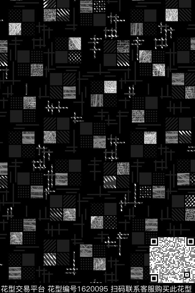 格子几何混合拼接数码印花华亿平台下载（图片编号: 1620095） - 瓦栏（Walan）